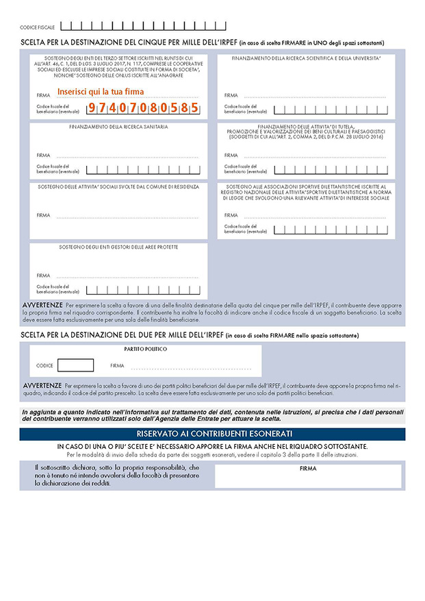Certificazione Unica 2022 5x1000 Codice Fiscale Fondazione Placido Puliatti